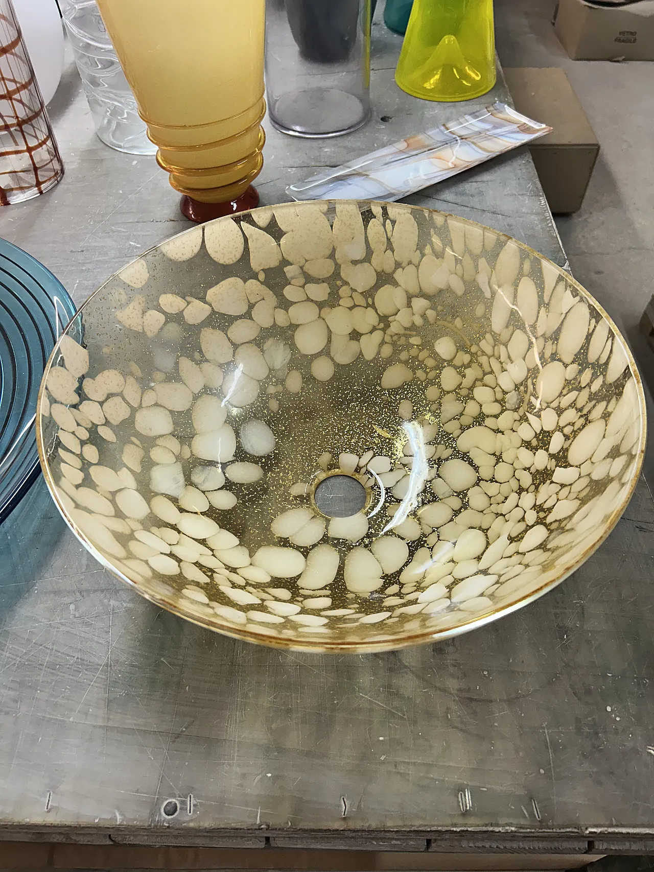 Lavabo in vetro di Murano foglia oro, anni 2000 3