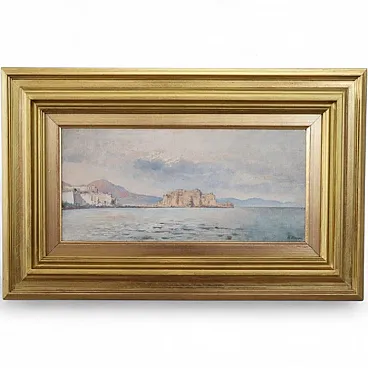 Dipinto olio su tavola Golfo di Napoli, Firma U. Allason, inizi '900