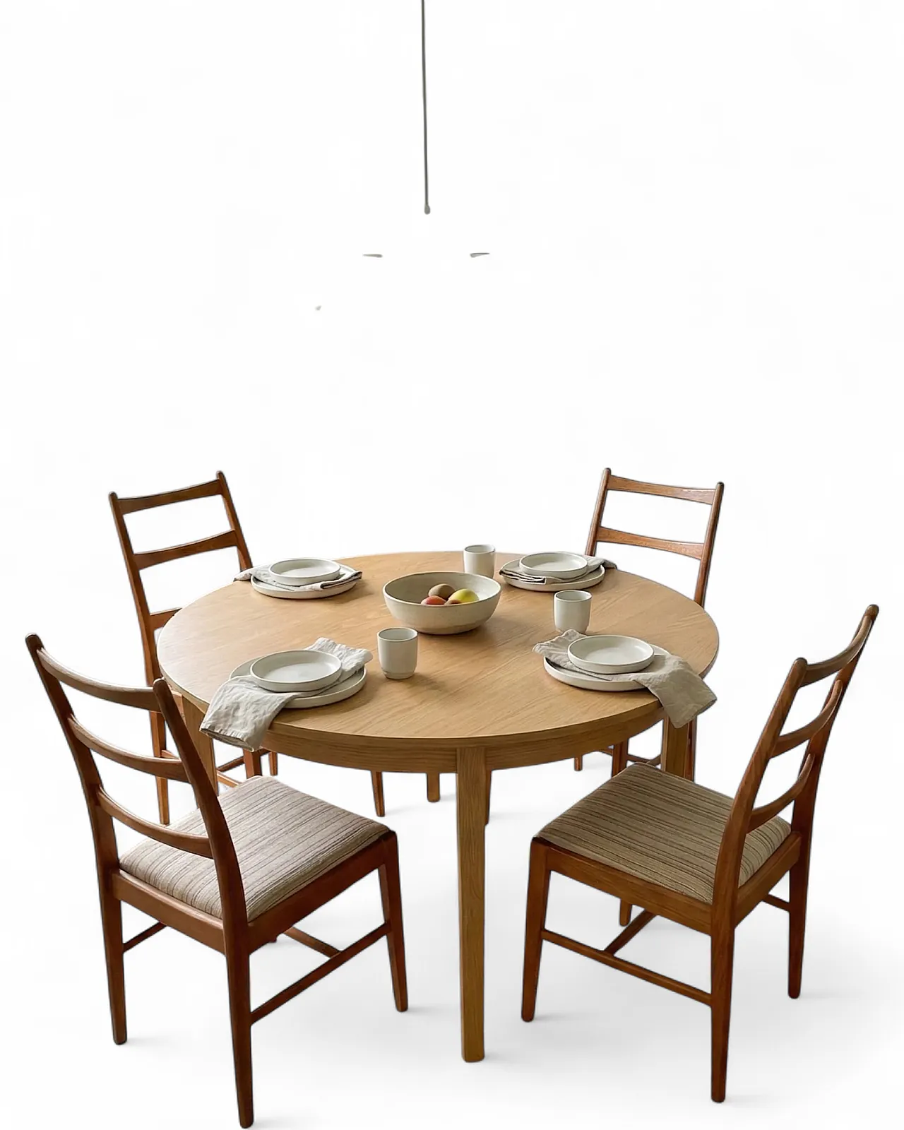 4 Danish Oak Chairs Backrest Three Curved Slats, 60s 10