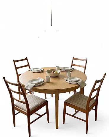 4 Danish Oak Chairs Backrest Three Curved Slats, 60s