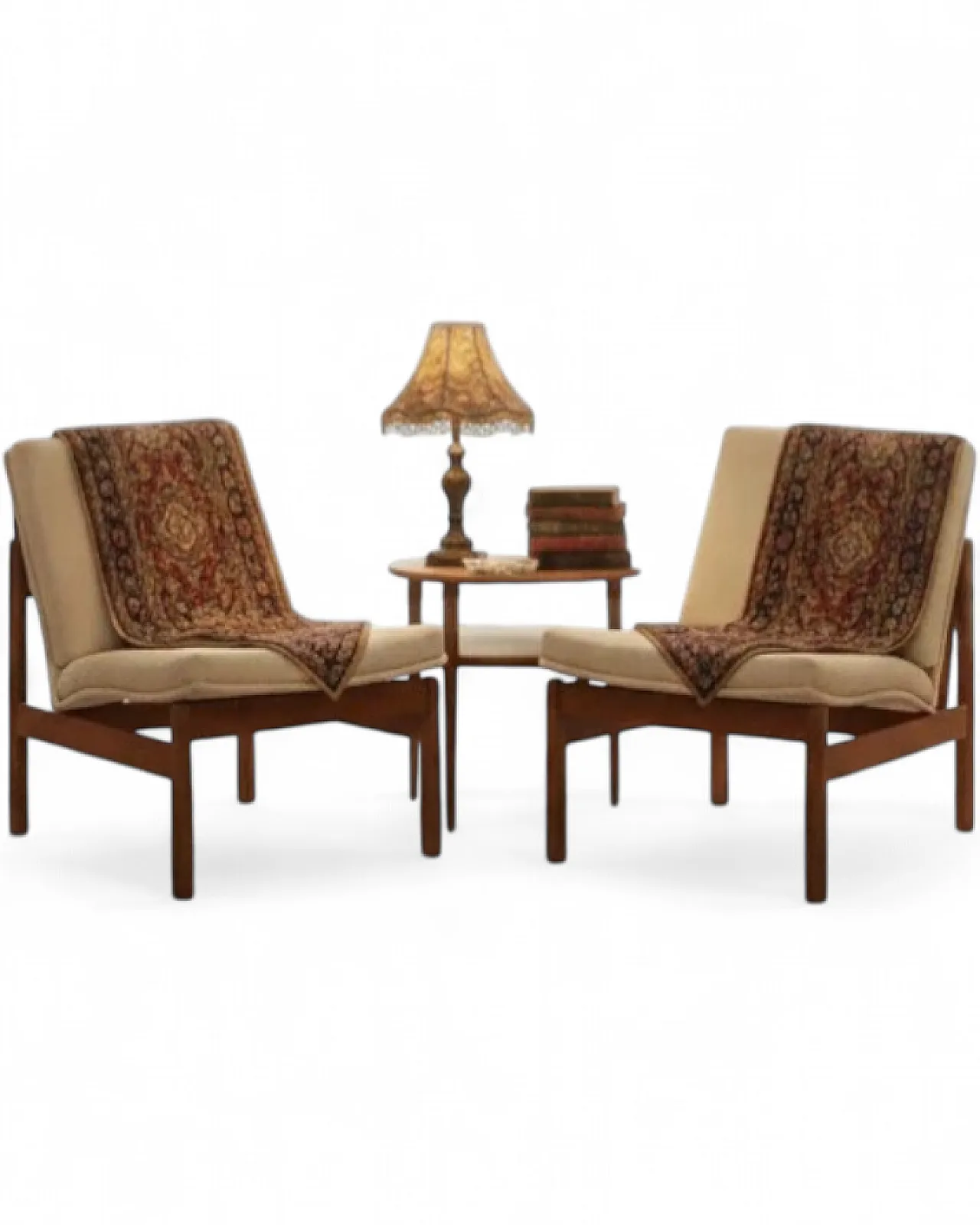 Pair of Moduline armchairs Gjerlov Knudsen Lind in teak, 1960s 9