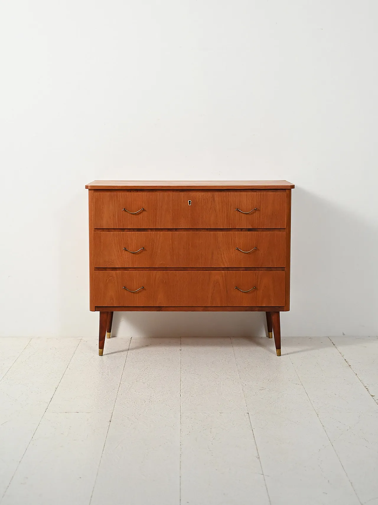 Scandinavian chest of drawers in teak and mahogany with brass inserts 2