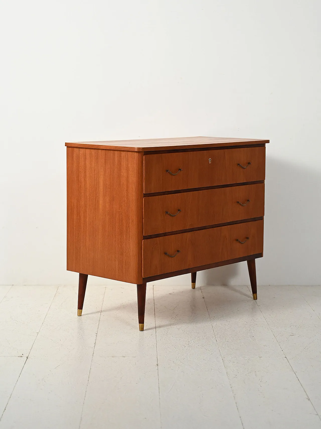 Scandinavian chest of drawers in teak and mahogany with brass inserts 3