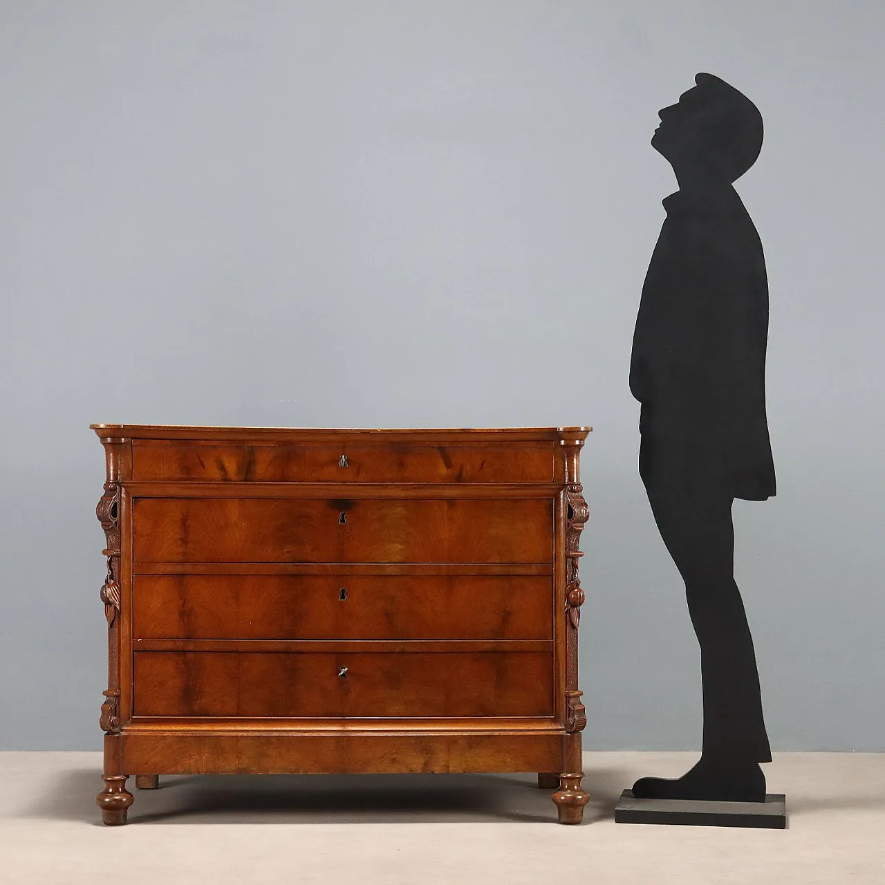 Comò Carlo X, lastronato in mogano e mogano prugna, fine '800 3