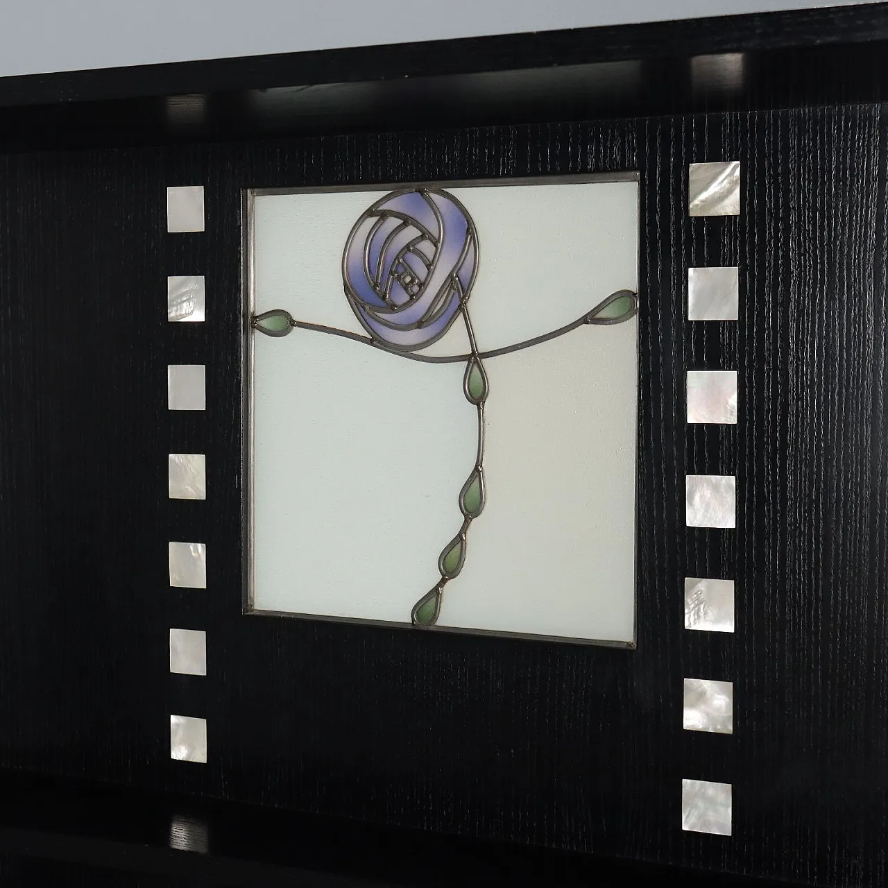 Sideboard in ash wood, glass, and mother-of-pearl, 20th century 4