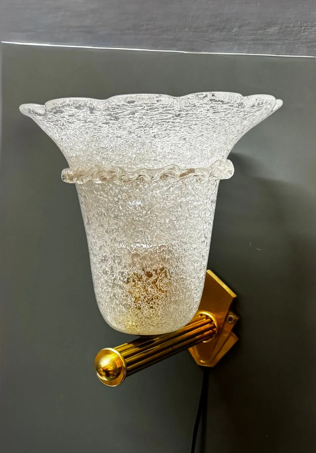 Pair of Murano glass and brass wall lights, 1960s 2