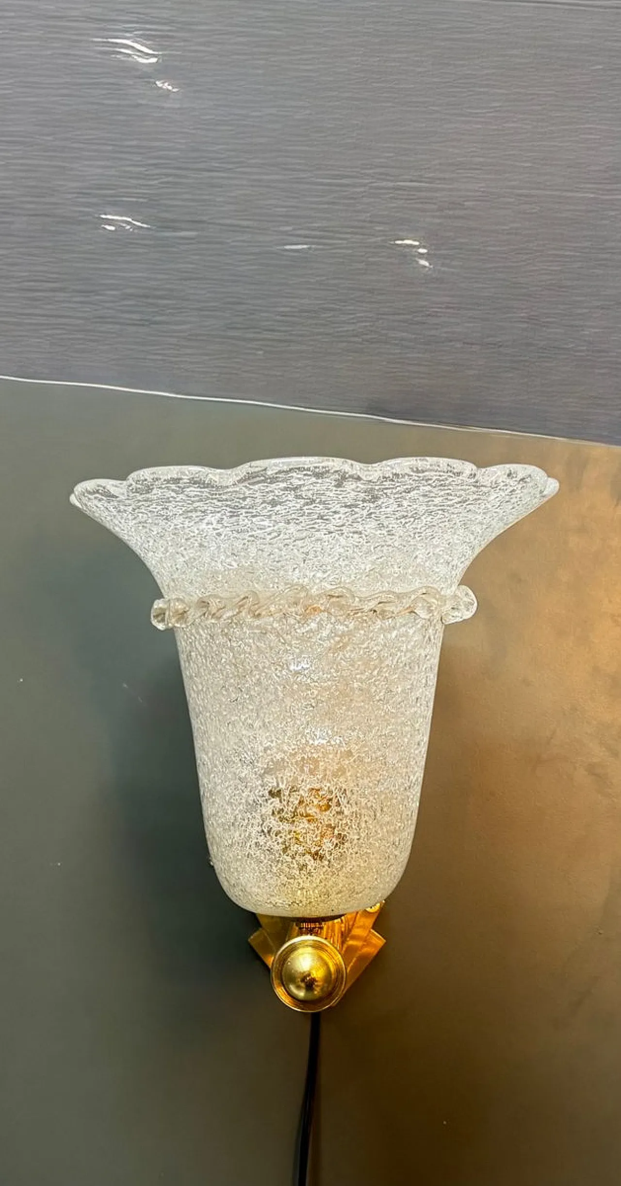 Pair of Murano glass and brass wall lights, 1960s 3