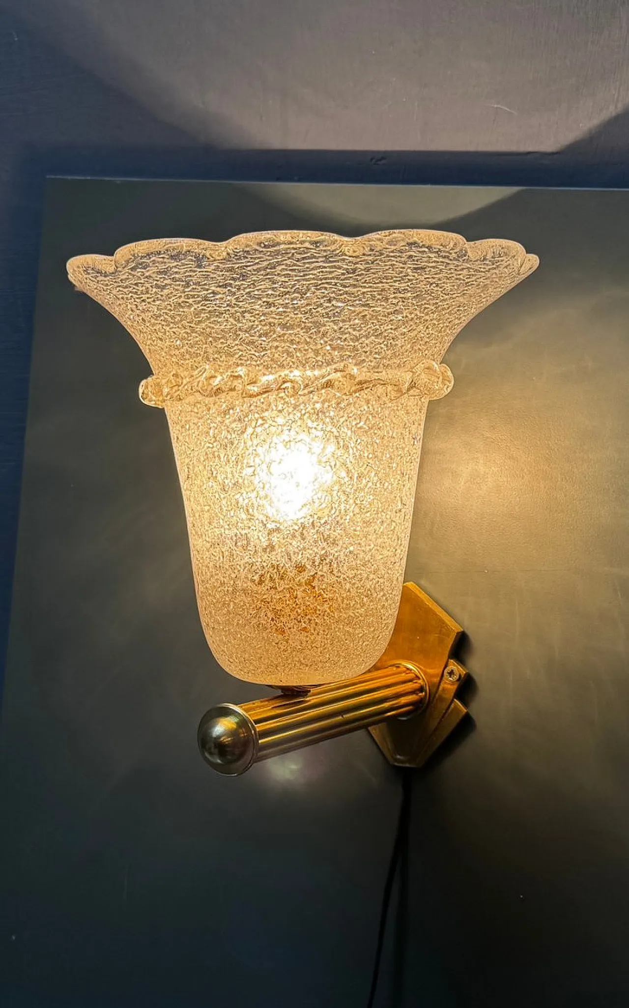 Pair of Murano glass and brass wall lights, 1960s 4