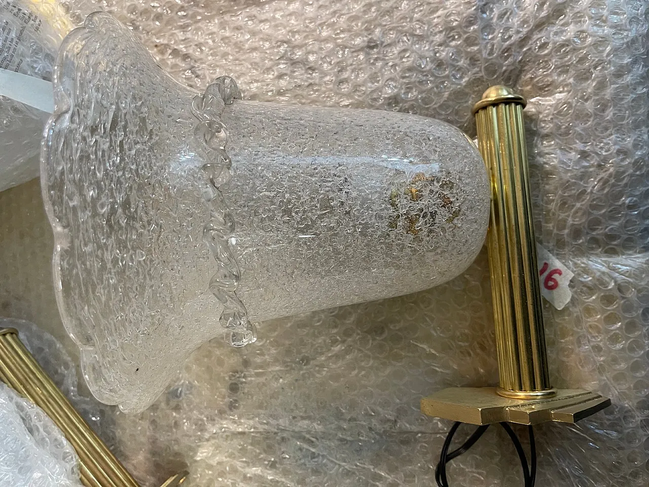 Pair of Murano glass and brass wall lights, 1960s 6