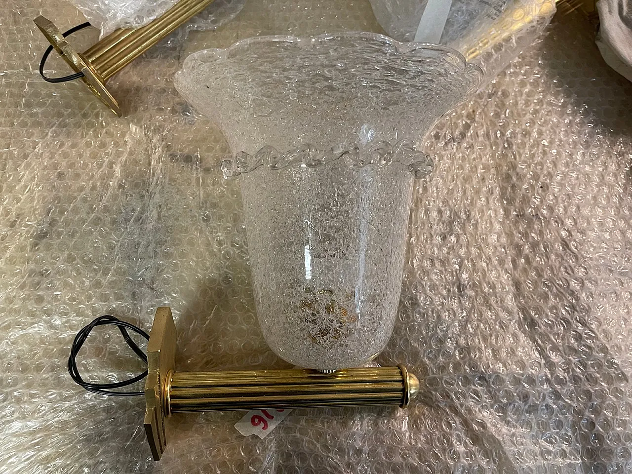 Pair of Murano glass and brass wall lights, 1960s 7