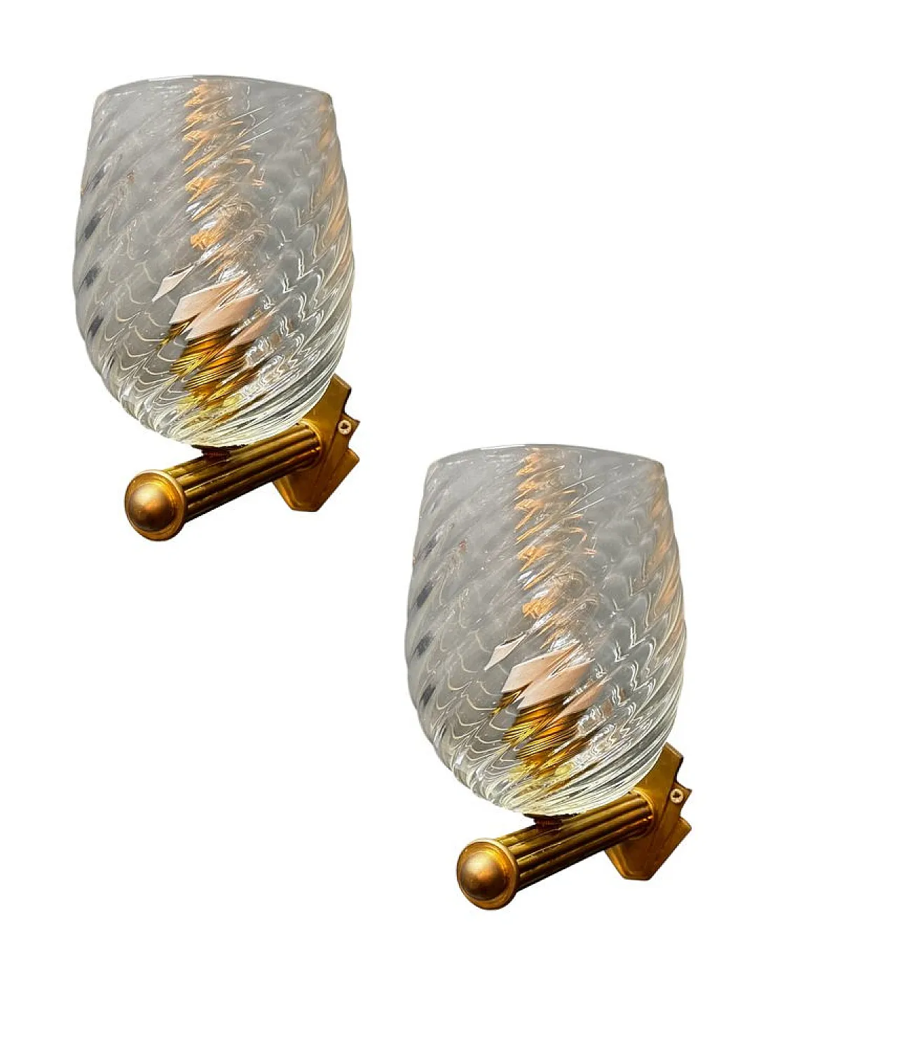 Pair of Murano glass and brass wall lights, 1960s 1