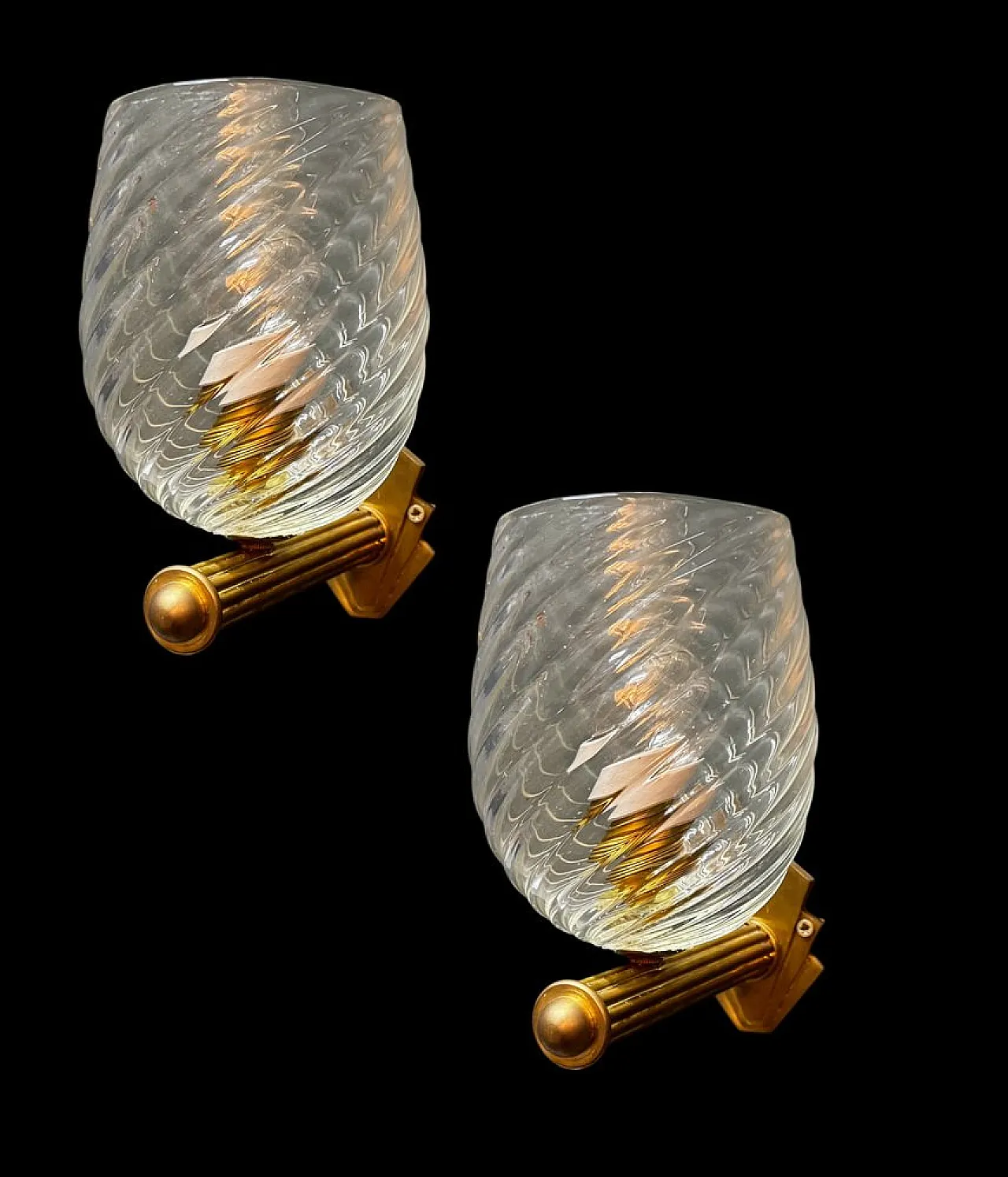 Pair of Murano glass and brass wall lights, 1960s 2