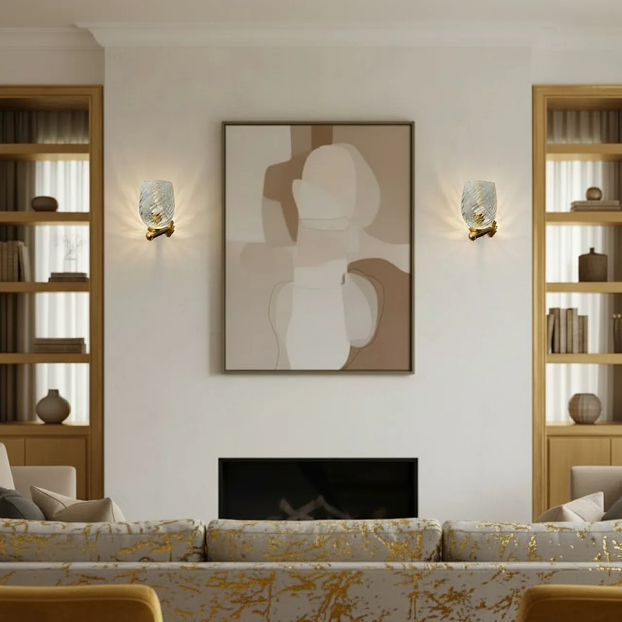 Pair of Murano glass and brass wall lights, 1960s 3