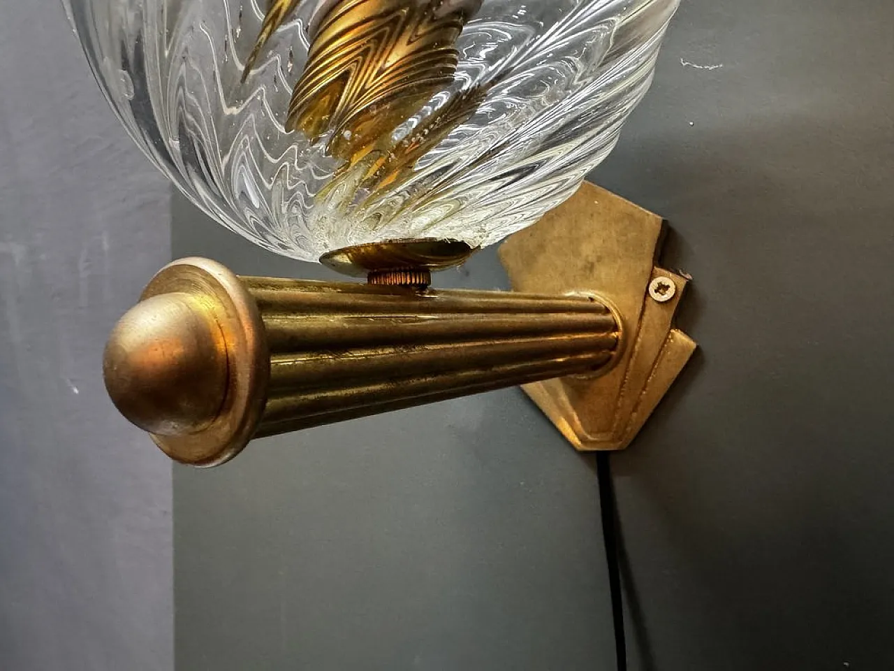 Pair of Murano glass and brass wall lights, 1960s 4