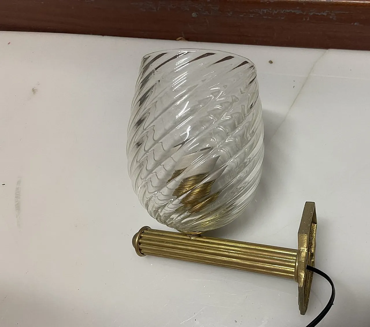 Pair of Murano glass and brass wall lights, 1960s 7