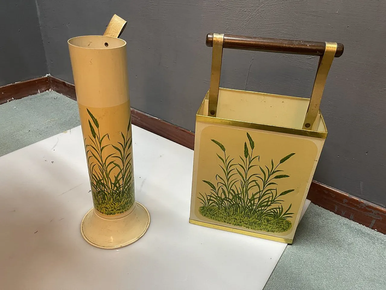 Pair of Umbrella stand and magazine rack, 1950s 6