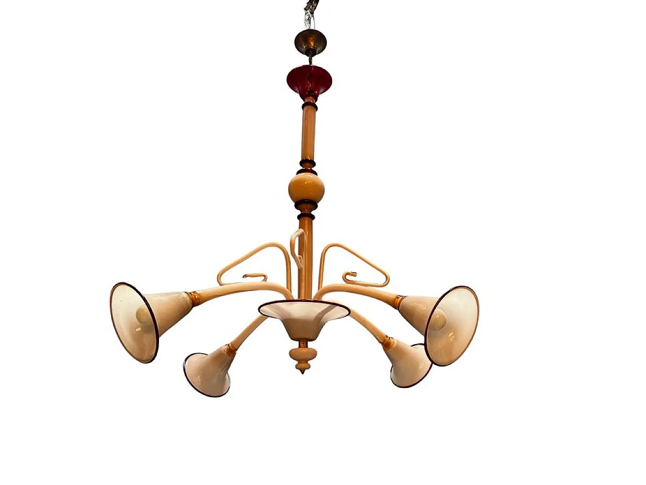 Lampadario Art Déco in vetro di Murano rosa, anni '50 1