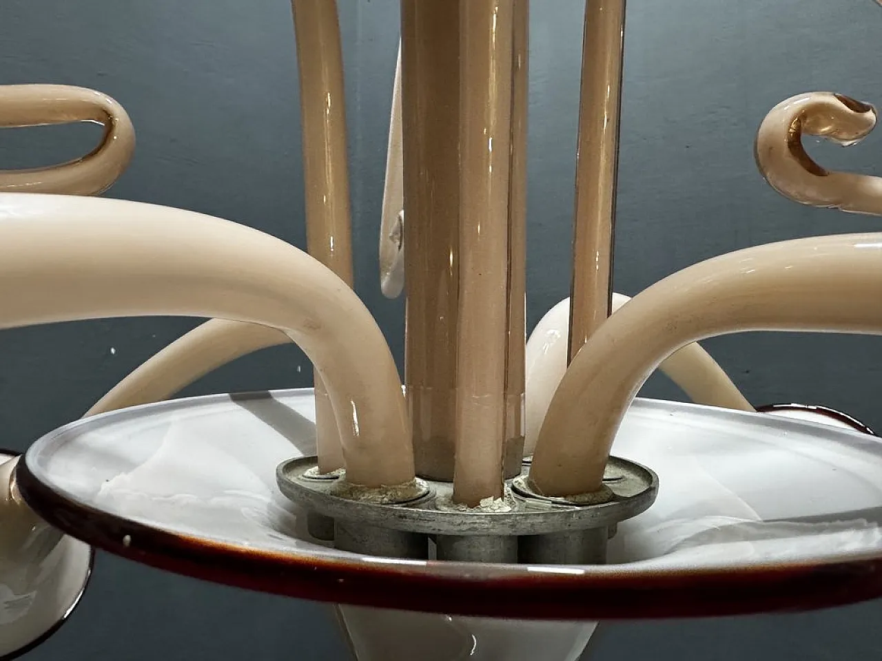 Lampadario Art Déco in vetro di Murano rosa, anni '50 5