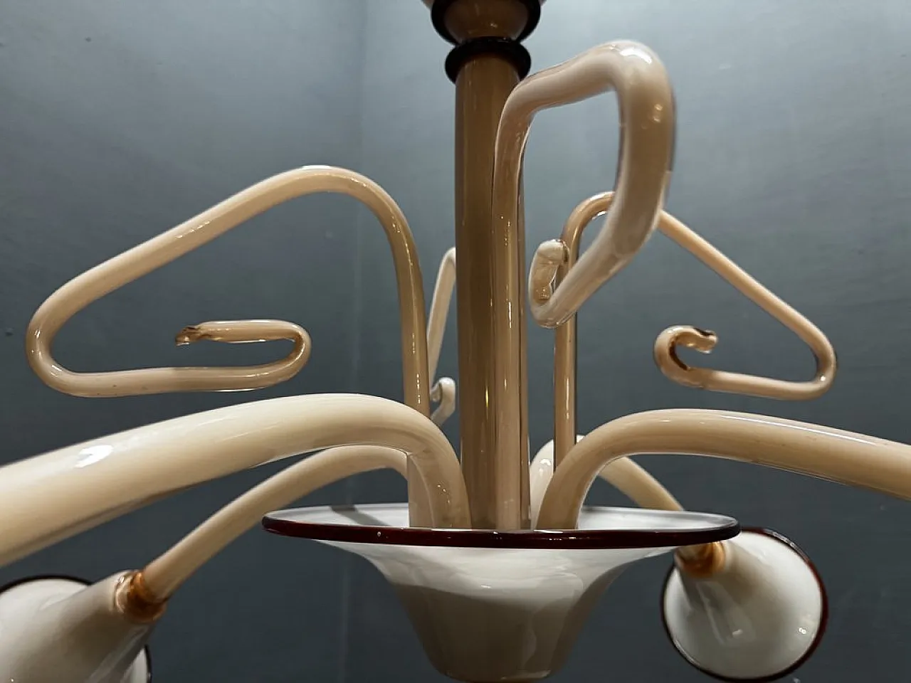 Lampadario Art Déco in vetro di Murano rosa, anni '50 6