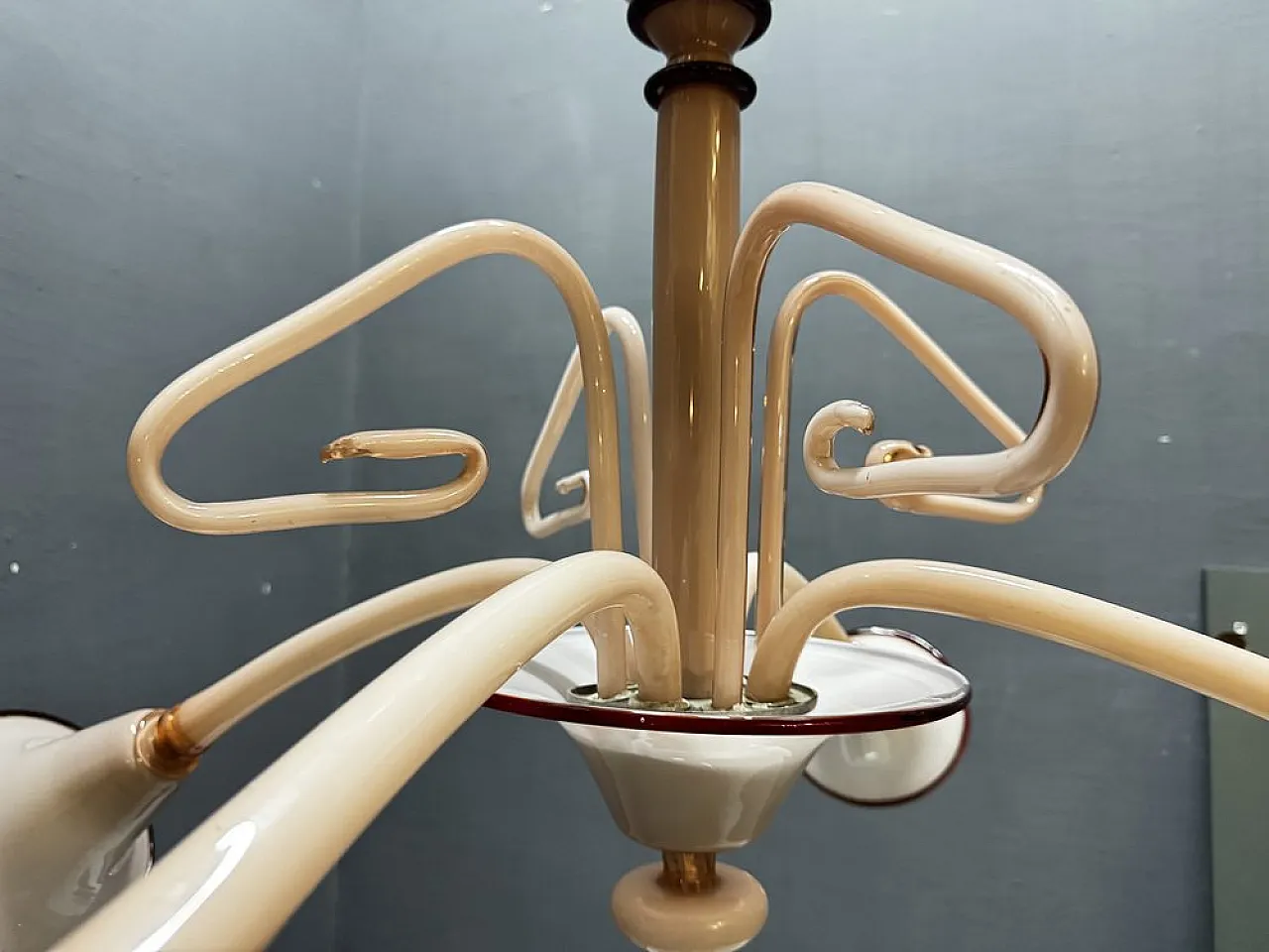 Lampadario Art Déco in vetro di Murano rosa, anni '50 8