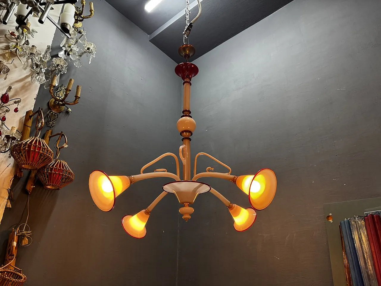 Lampadario Art Déco in vetro di Murano rosa, anni '50 10