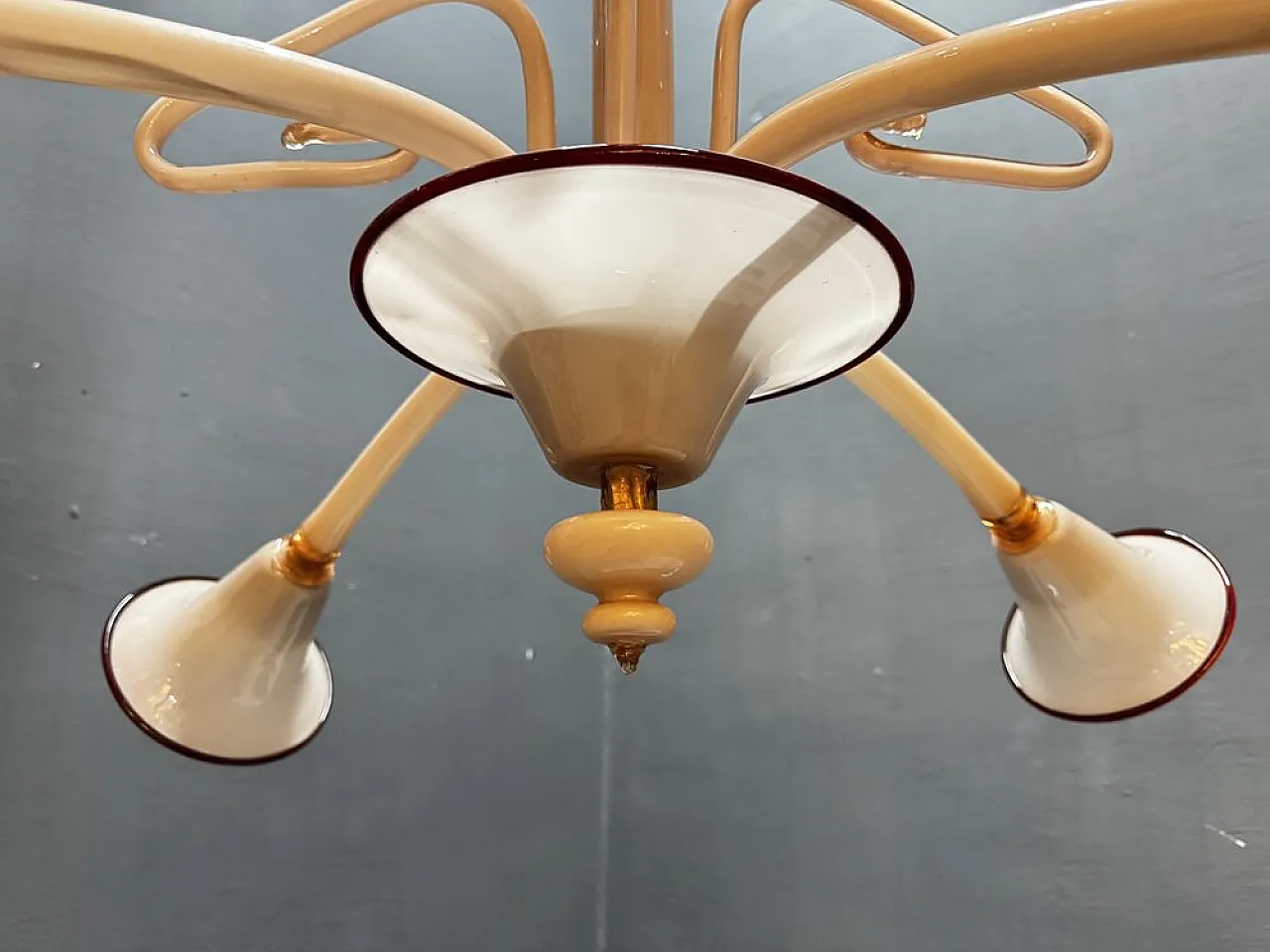 Lampadario Art Déco in vetro di Murano rosa, anni '50 11