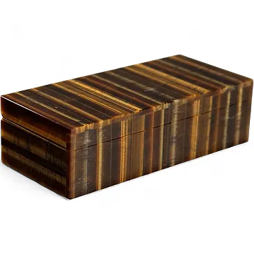 Scatola in pietra occhio di tigre con interno in onice, '900