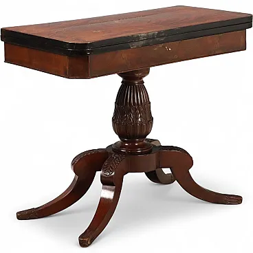 Tavolo da gioco in mogano con finiture in ebano, metà '800