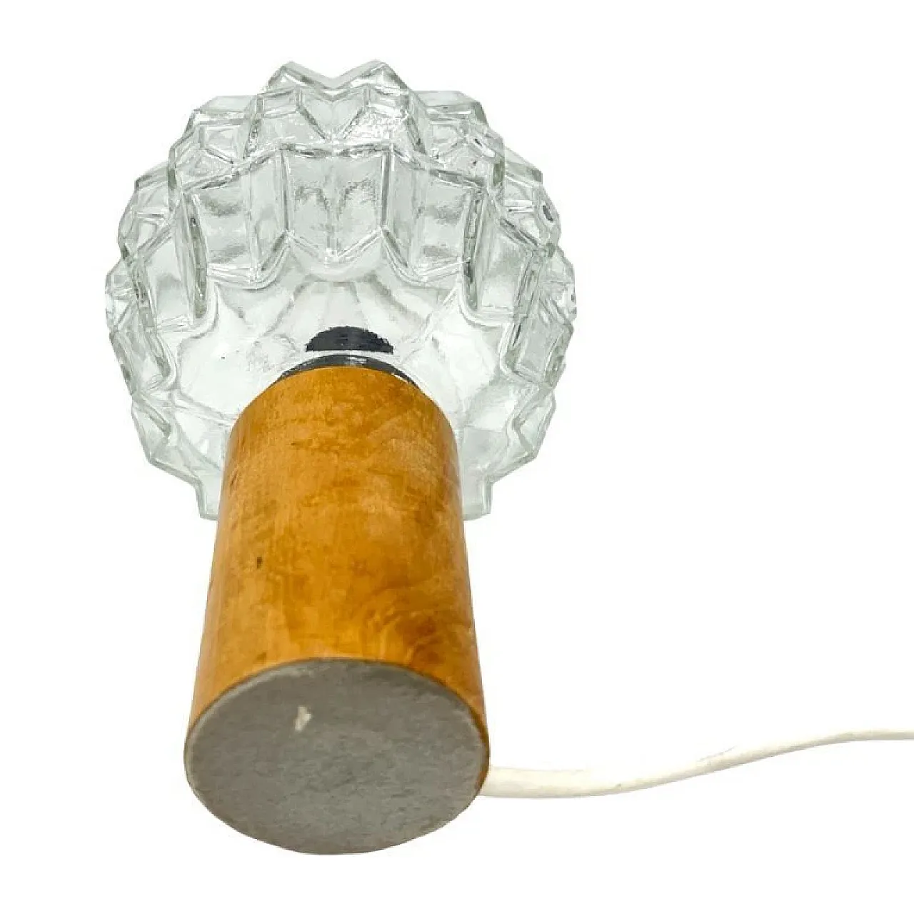 AKA Leuchten in pressed glass and wood bedside lamp, 1970s 3