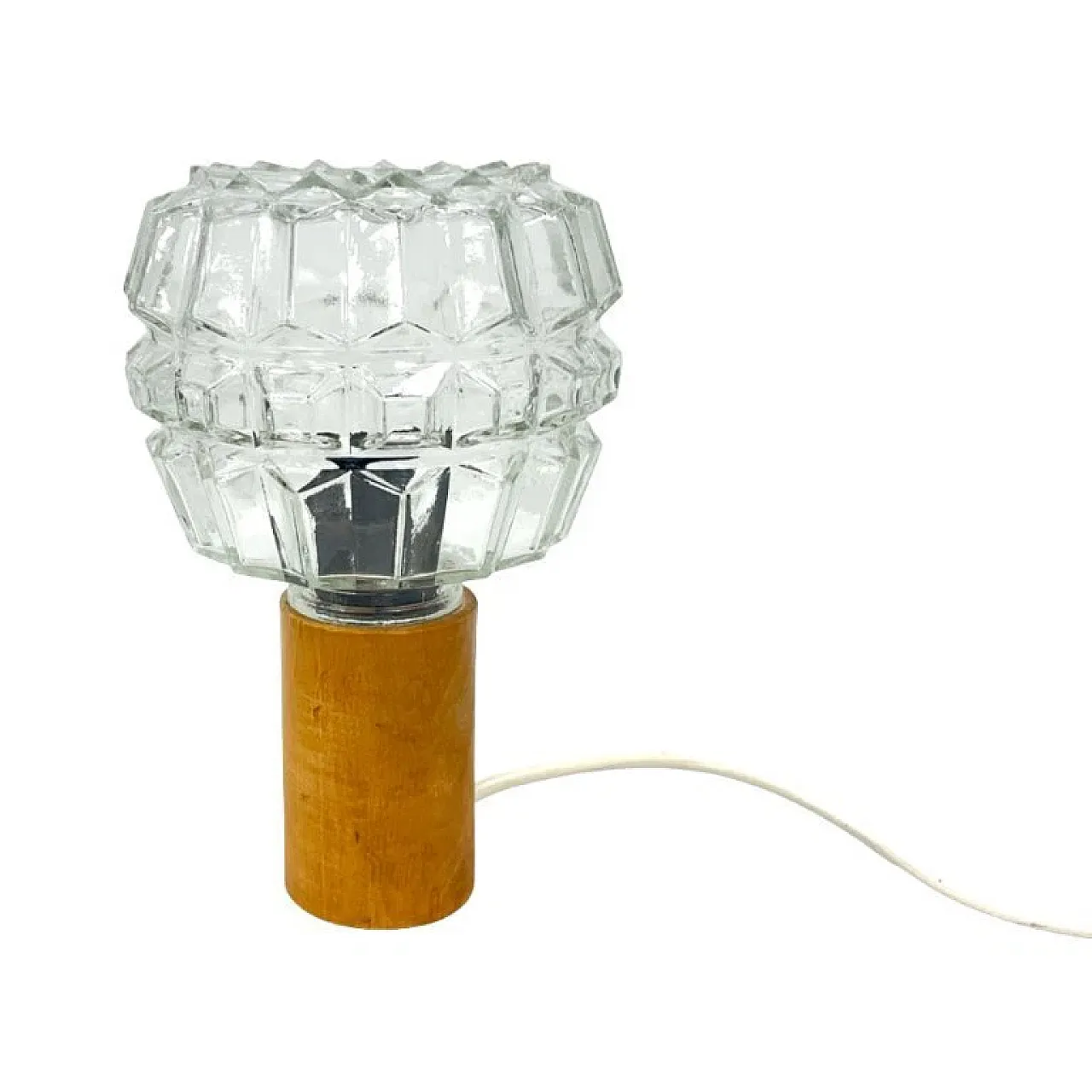 AKA Leuchten in pressed glass and wood bedside lamp, 1970s 4