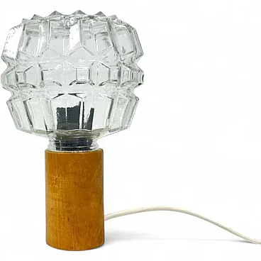 AKA Leuchten in pressed glass and wood bedside lamp, 1970s