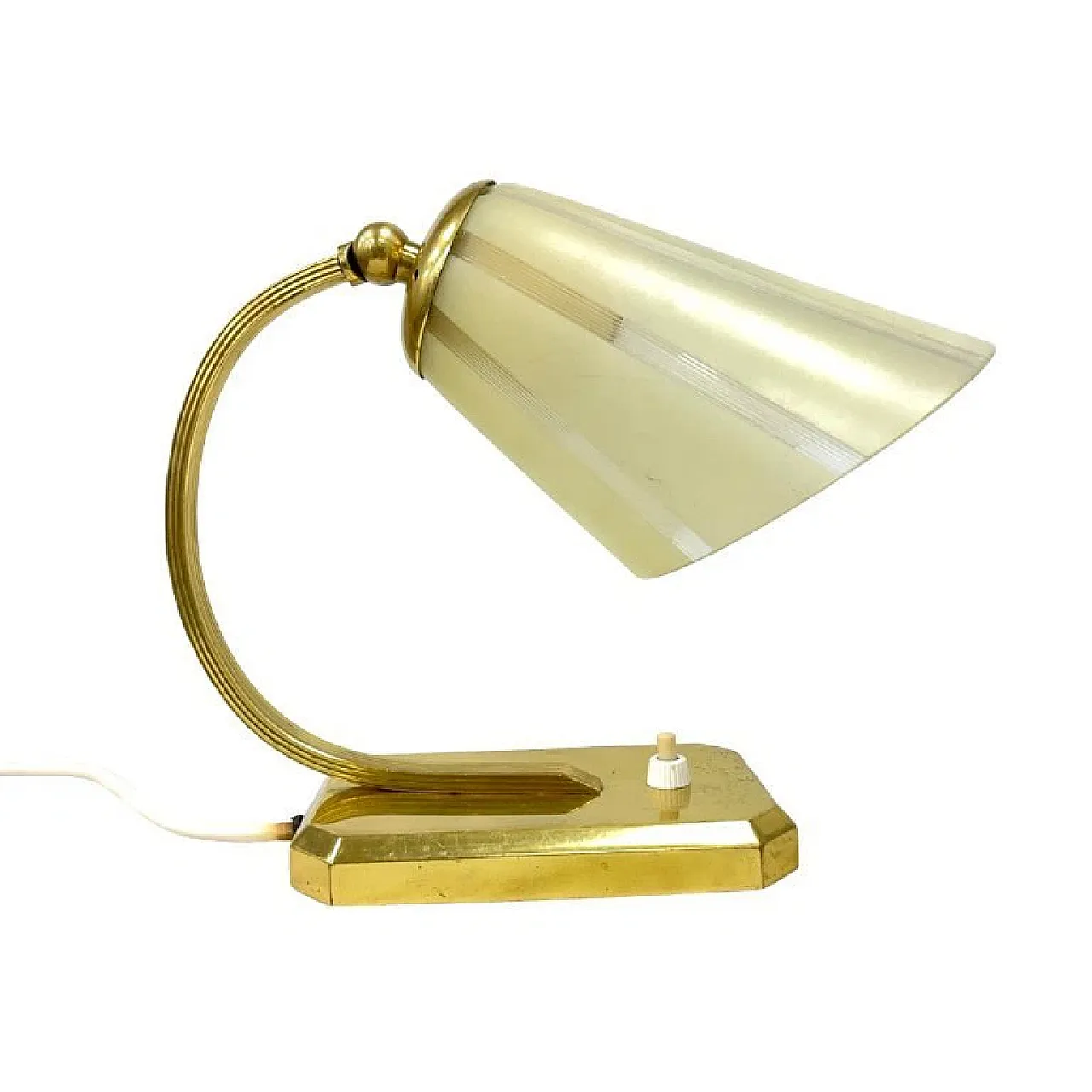 Modernist desk lamp with brass and glass shade, 1950s 1