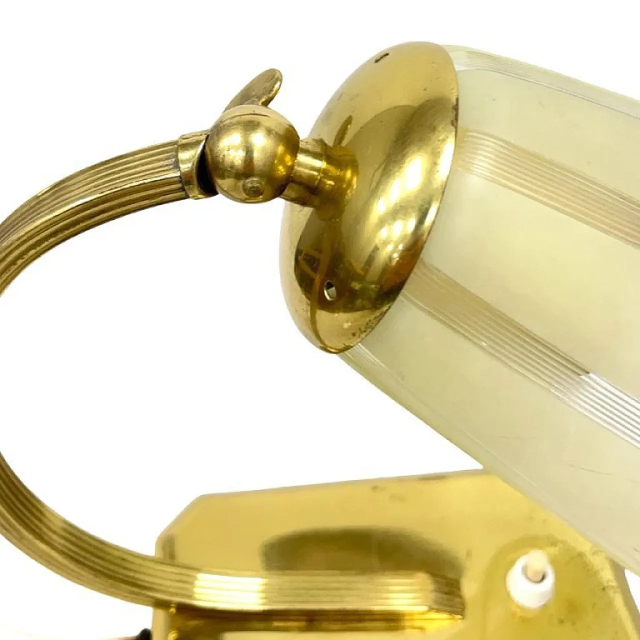 Modernist desk lamp with brass and glass shade, 1950s 5