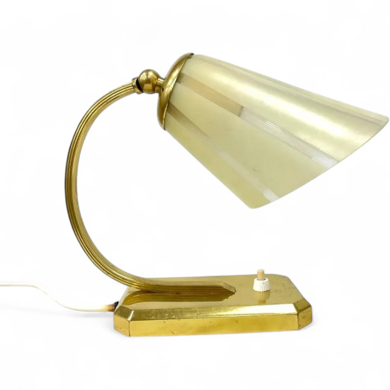 Modernist desk lamp with brass and glass shade, 1950s 10