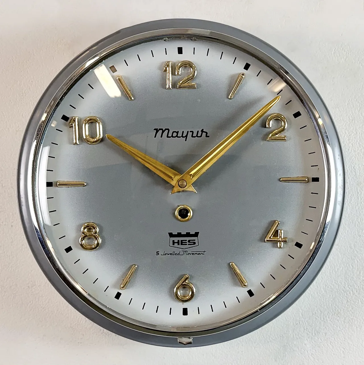 Vintage Grey Indian Mechanical Wall Clock from HES, 1960s 3