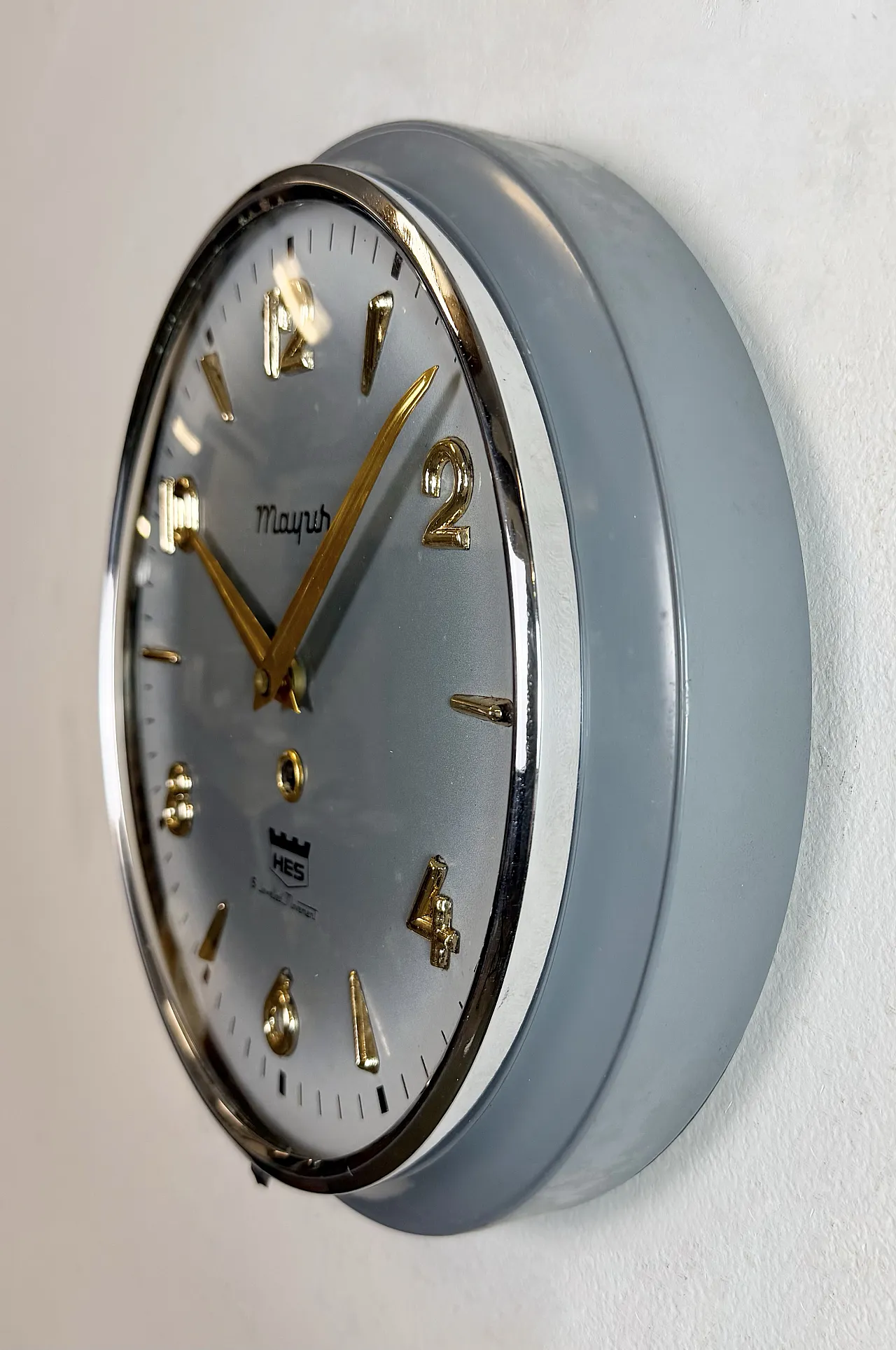 Vintage Grey Indian Mechanical Wall Clock from HES, 1960s 4