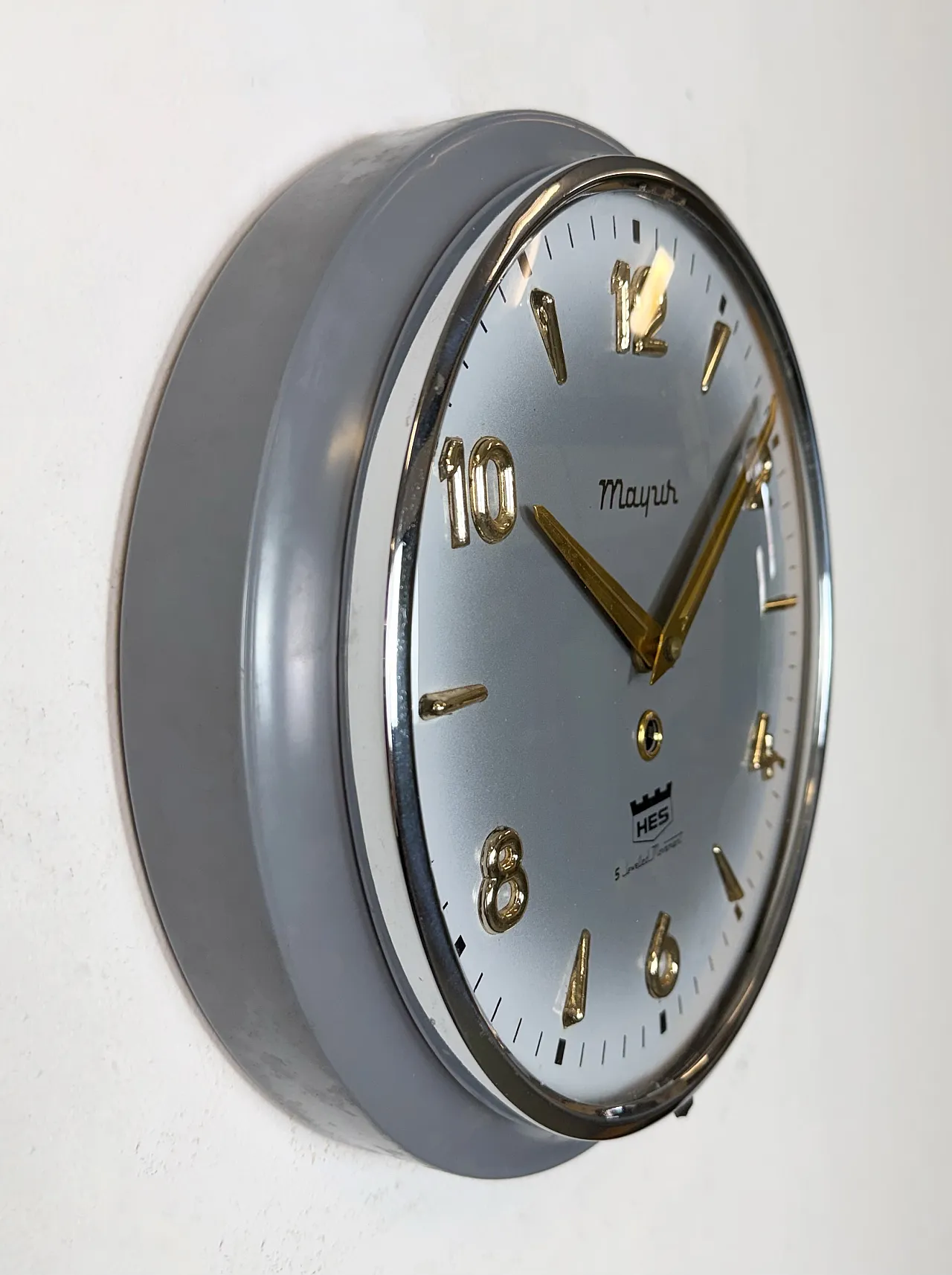 Vintage Grey Indian Mechanical Wall Clock from HES, 1960s 5