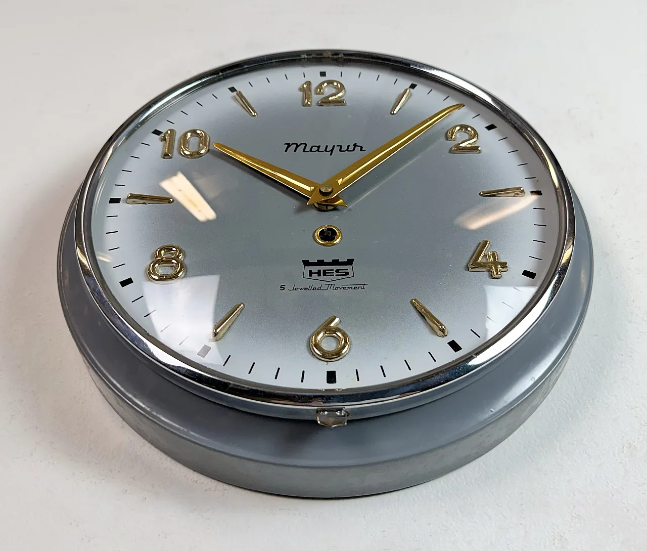 Vintage Grey Indian Mechanical Wall Clock from HES, 1960s 7