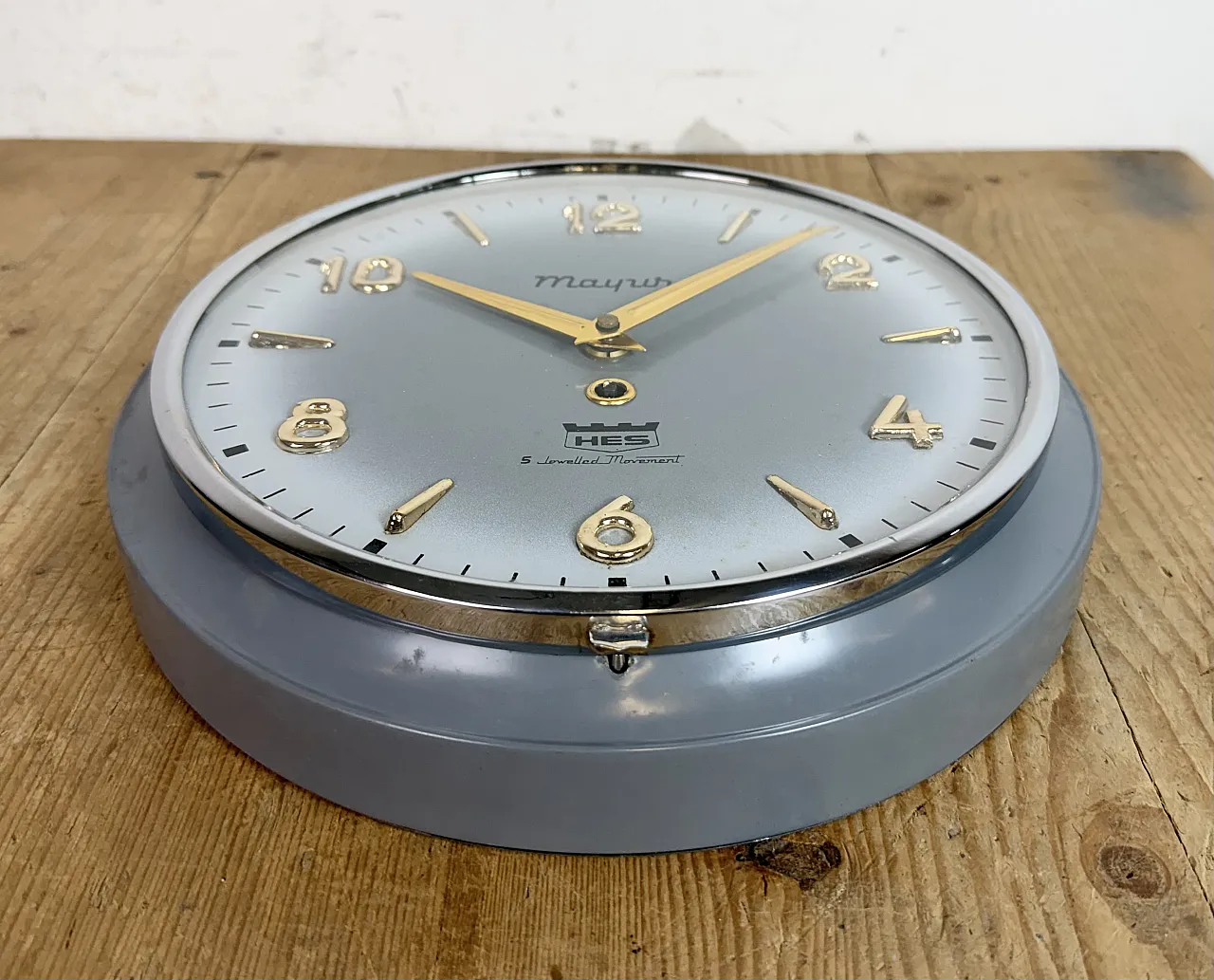 Vintage Grey Indian Mechanical Wall Clock from HES, 1960s 8