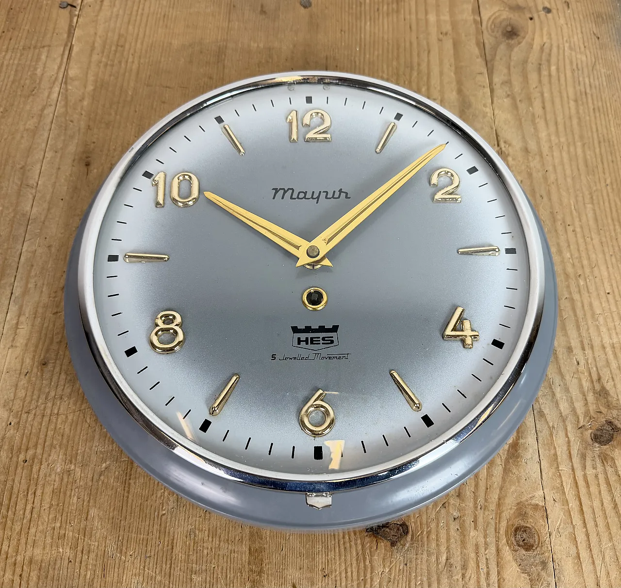 Vintage Grey Indian Mechanical Wall Clock from HES, 1960s 10