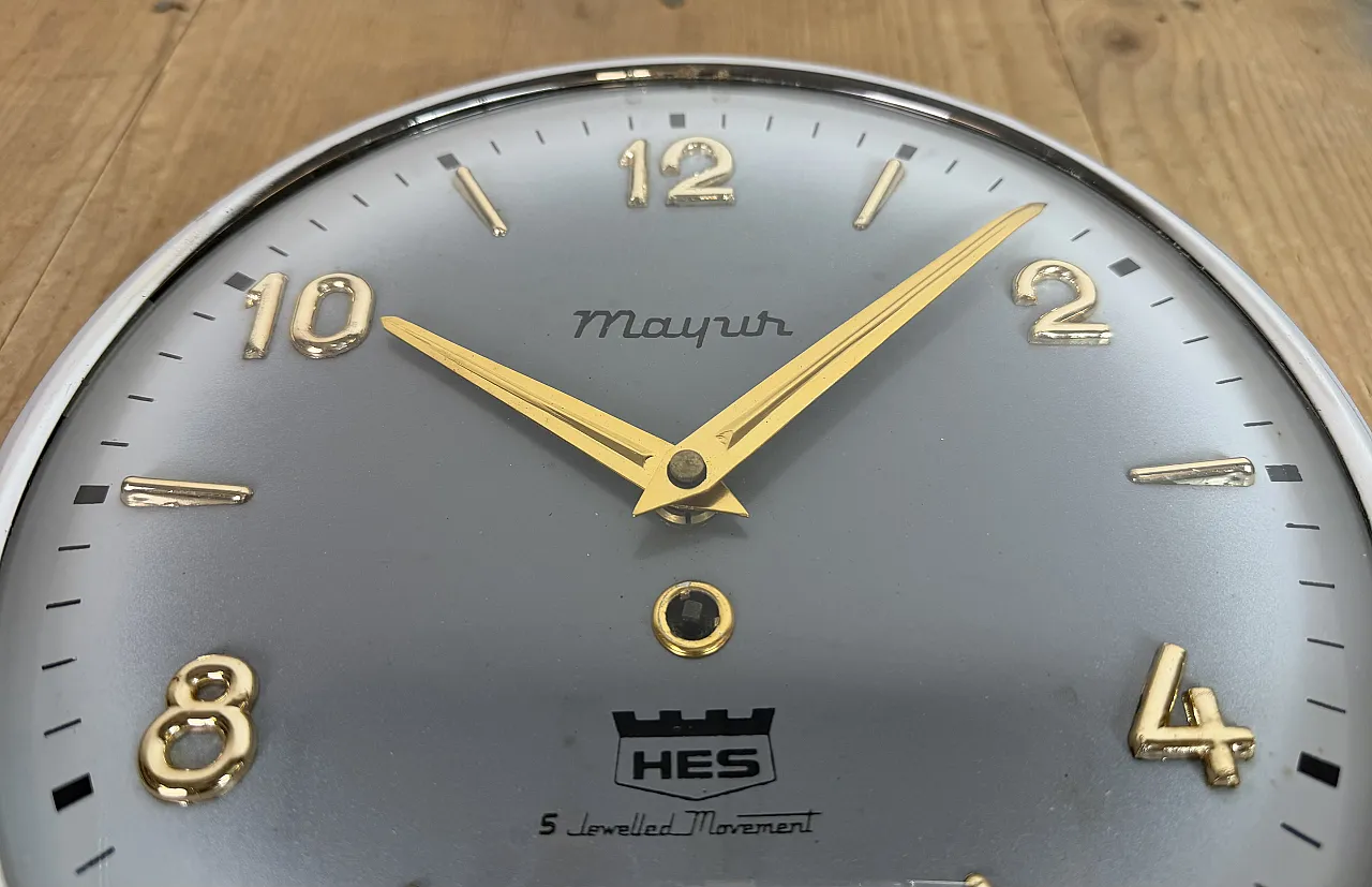 Vintage Grey Indian Mechanical Wall Clock from HES, 1960s 11