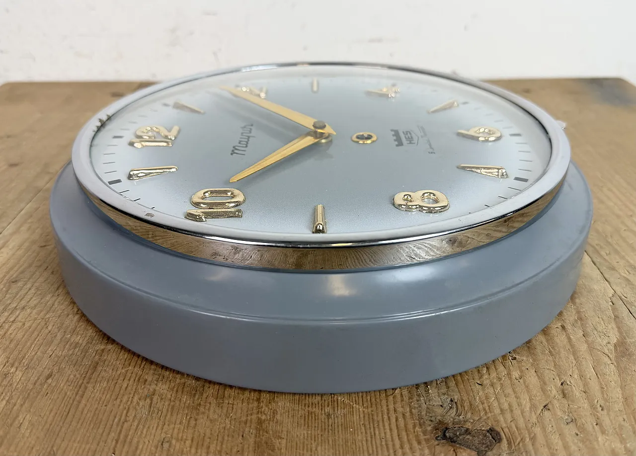 Vintage Grey Indian Mechanical Wall Clock from HES, 1960s 14