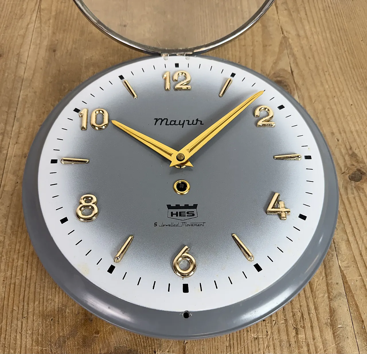 Vintage Grey Indian Mechanical Wall Clock from HES, 1960s 17