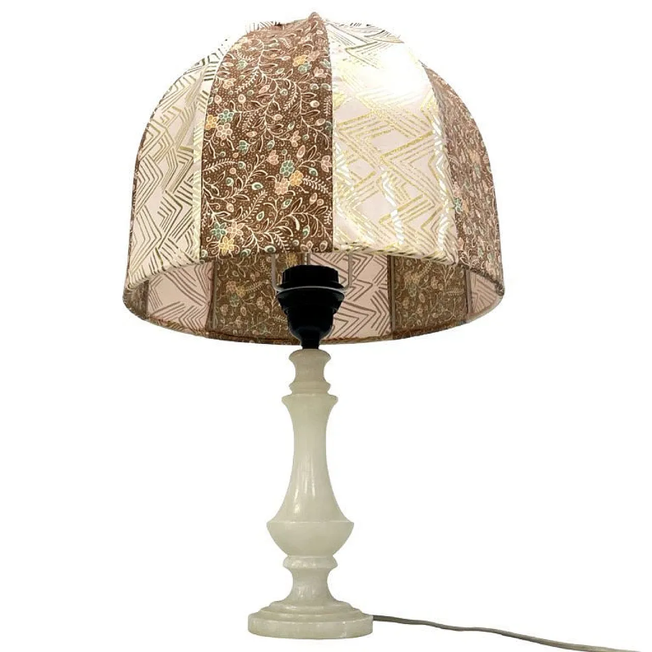 Alabaster/onyx table lamp, hand-sewn shade, 1960s 2