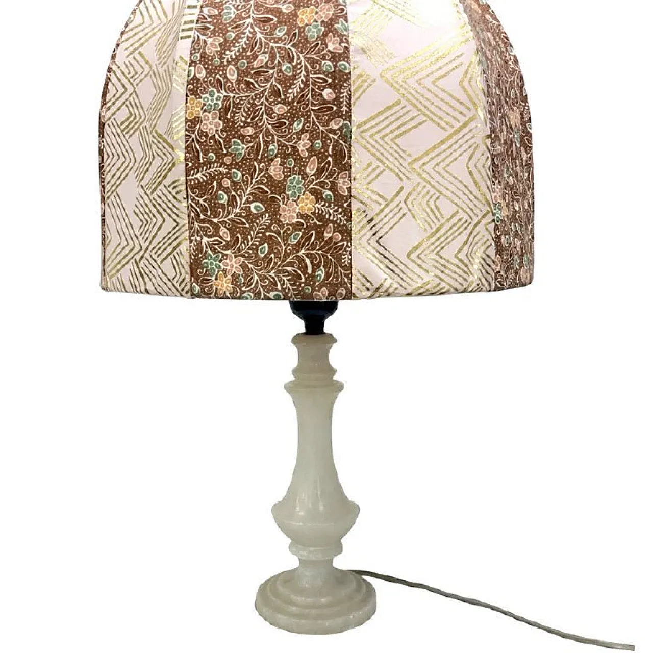 Alabaster/onyx table lamp, hand-sewn shade, 1960s 3