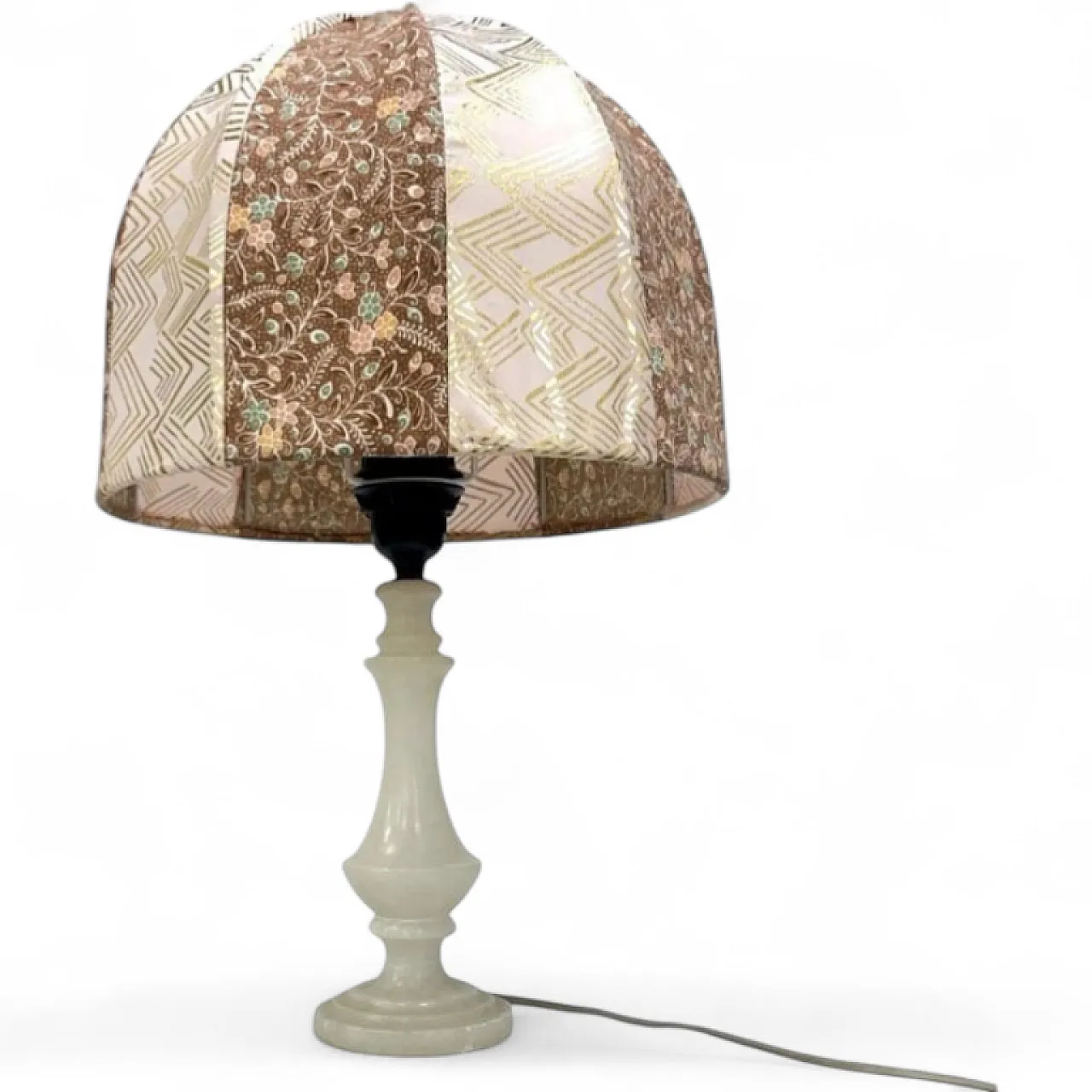 Alabaster/onyx table lamp, hand-sewn shade, 1960s 5