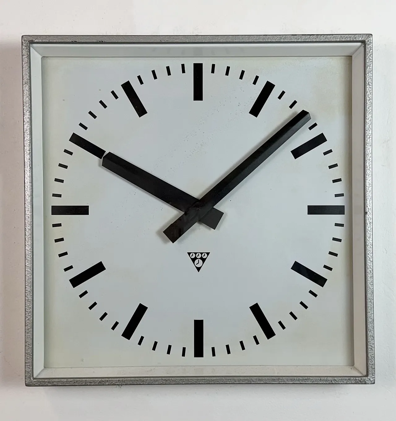 Large Grey Square Wall Clock from Pragotron, 1970s 3