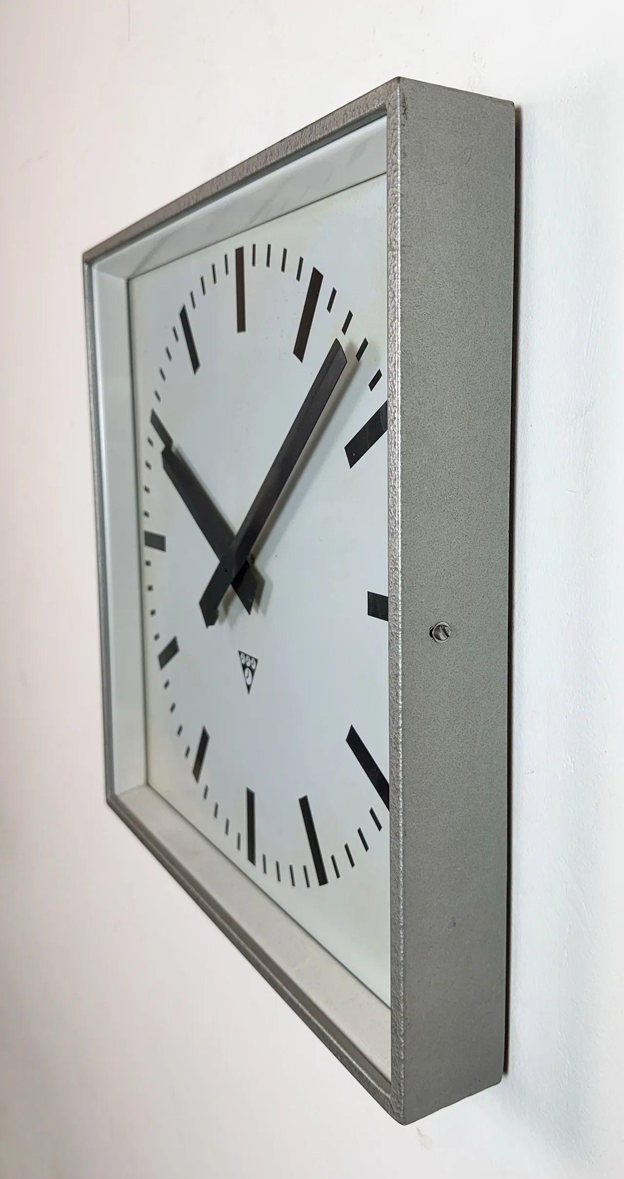 Large Grey Square Wall Clock from Pragotron, 1970s 4