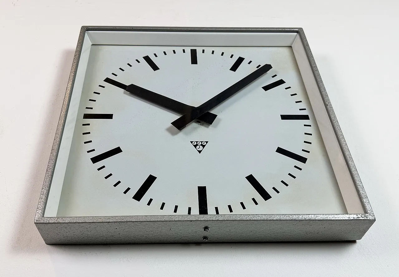 Large Grey Square Wall Clock from Pragotron, 1970s 7