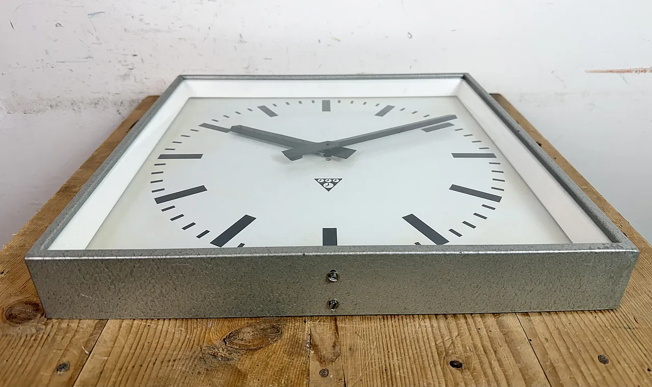 Large Grey Square Wall Clock from Pragotron, 1970s 8
